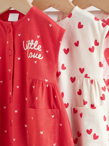 Red Heart Printed Button Through 3 Pack Baby Rompers