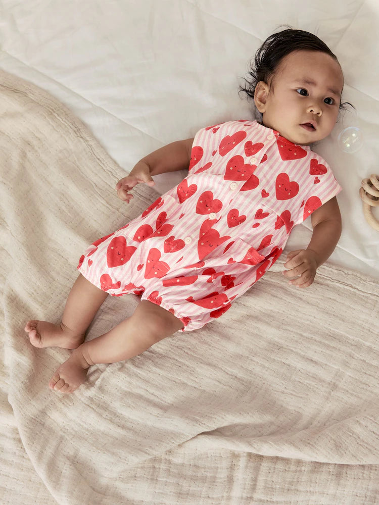 Red Heart Printed Button Through 3 Pack Baby Rompers