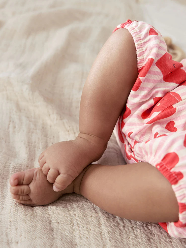 Red Heart Printed Button Through 3 Pack Baby Rompers