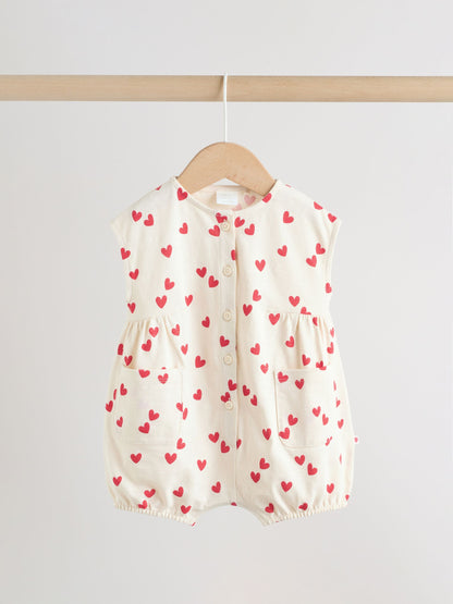 Red Heart Printed Button Through Button Through Baby Rompers 3 Pack image 6