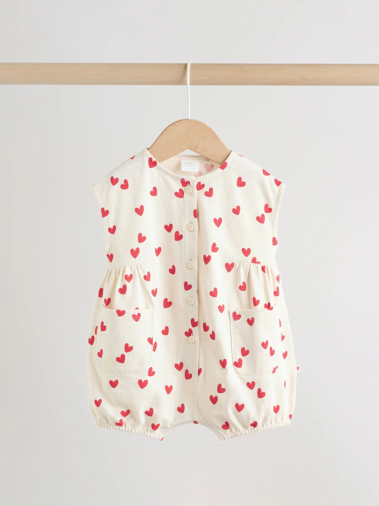 Red Heart Printed Button Through 3 Pack Baby Rompers
