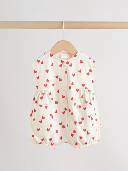 Red Heart Printed Button Through 3 Pack Baby Rompers