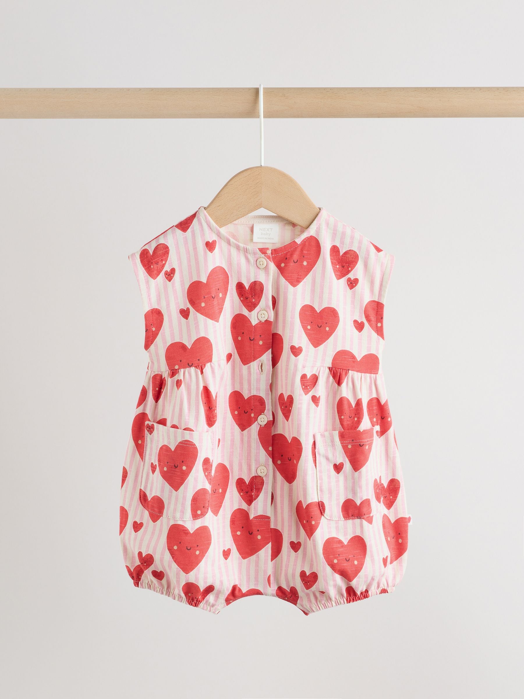 Red Heart Printed Button Through Button Through Baby Rompers 3 Pack image 7