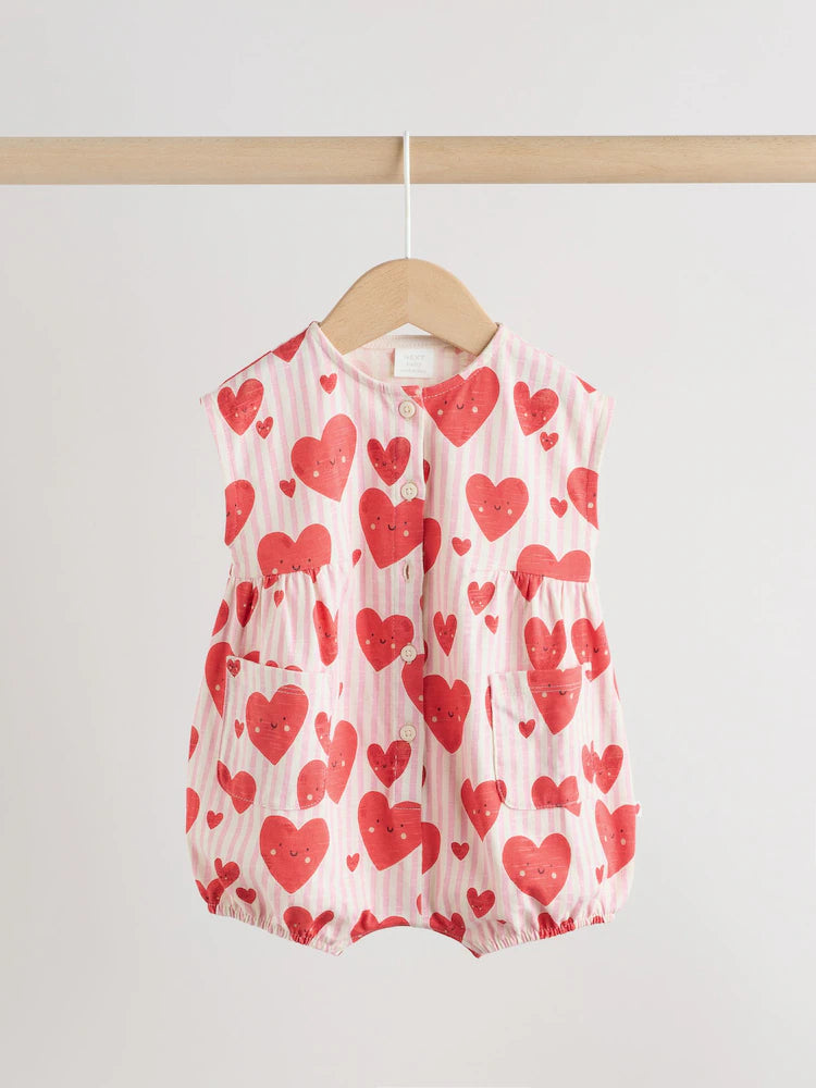 Red Heart Printed Button Through 3 Pack Baby Rompers