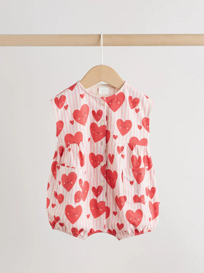 Red Heart Printed Button Through 3 Pack Baby Rompers