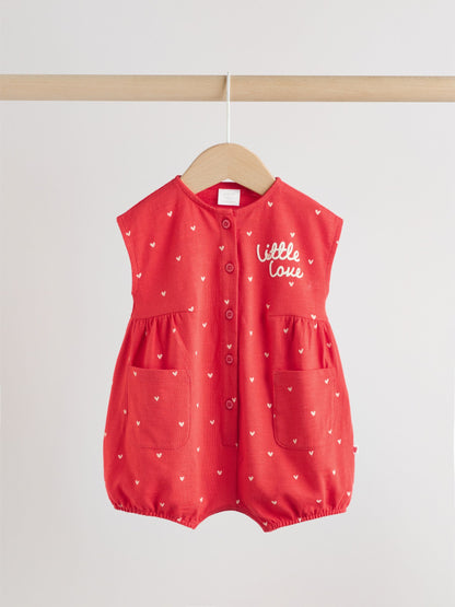 Red Heart Printed Button Through Button Through Baby Rompers 3 Pack image 8