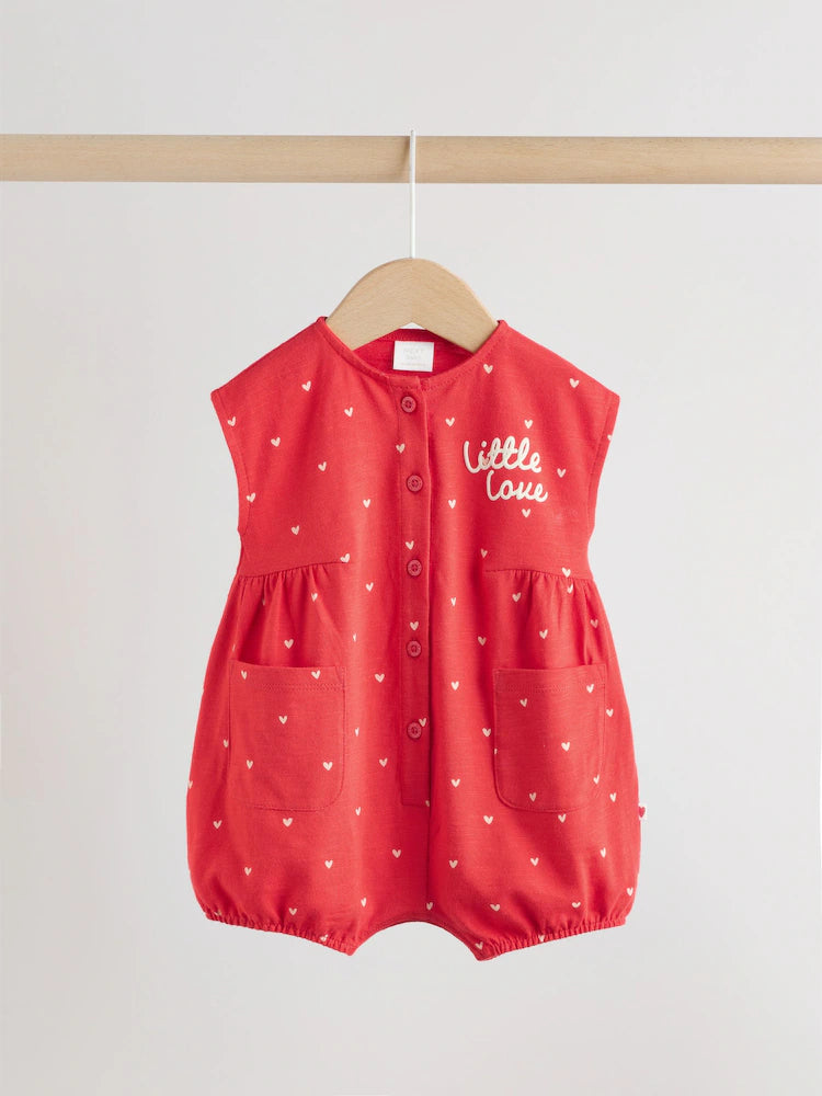 Red Heart Printed Button Through 3 Pack Baby Rompers