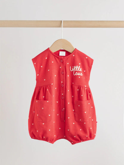 Red Heart Printed Button Through 3 Pack Baby Rompers