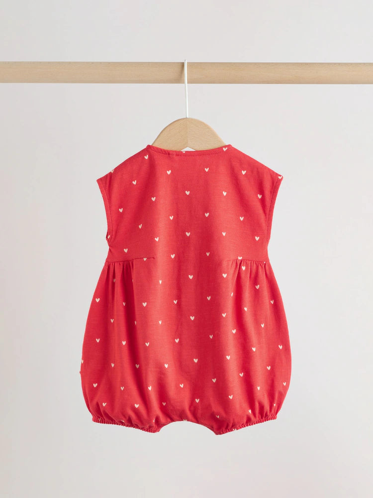 Red Heart Printed Button Through 3 Pack Baby Rompers