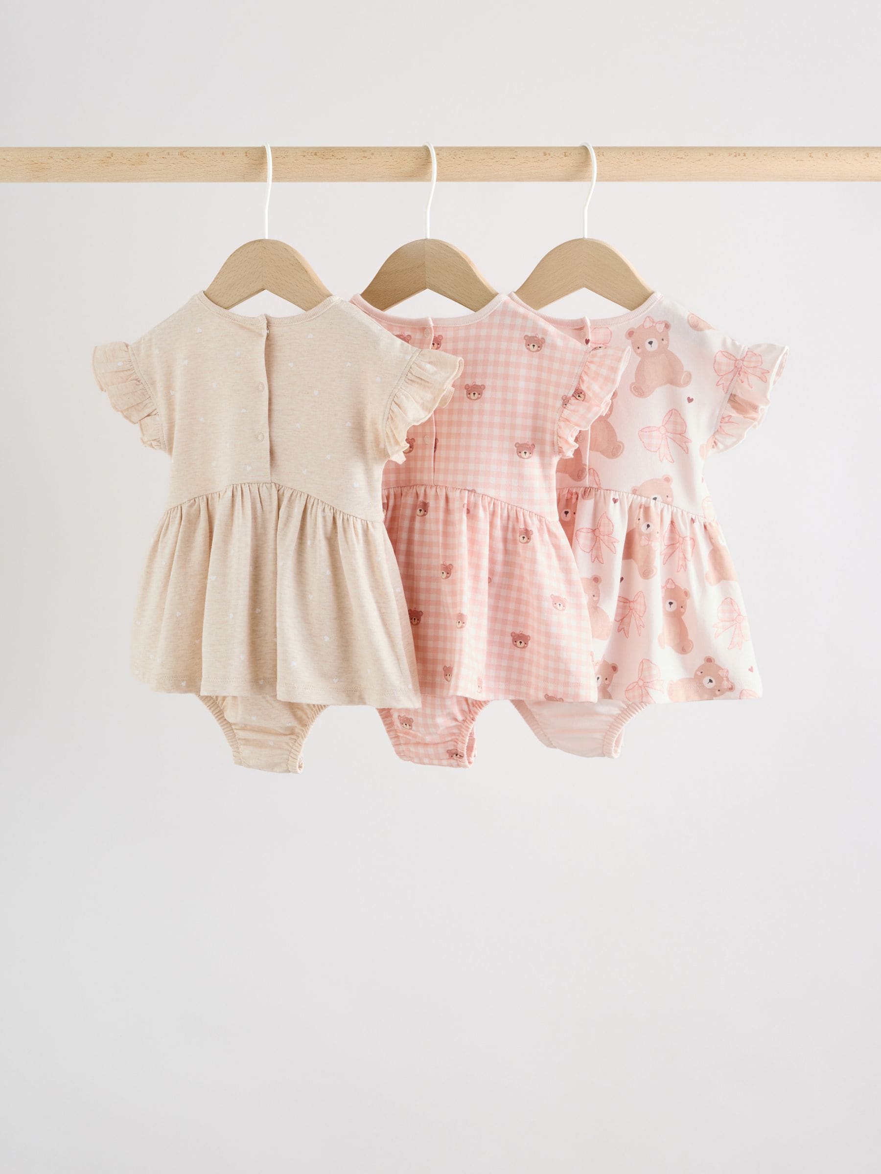 Pink Bear Embroidered Jersey Baby Rompers 3 Pack image 9