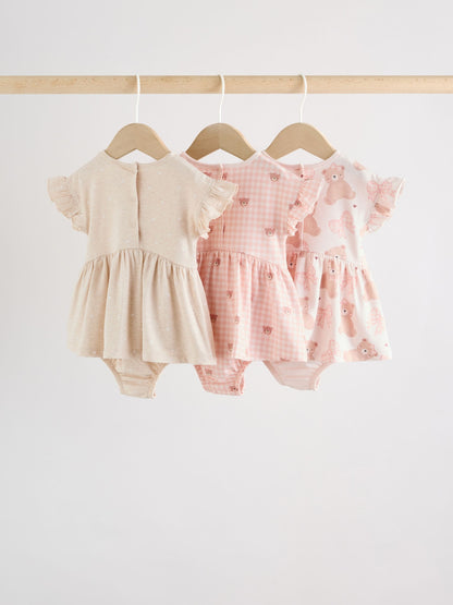 Pink Bear Embroidered Jersey Baby Rompers 3 Pack image 9