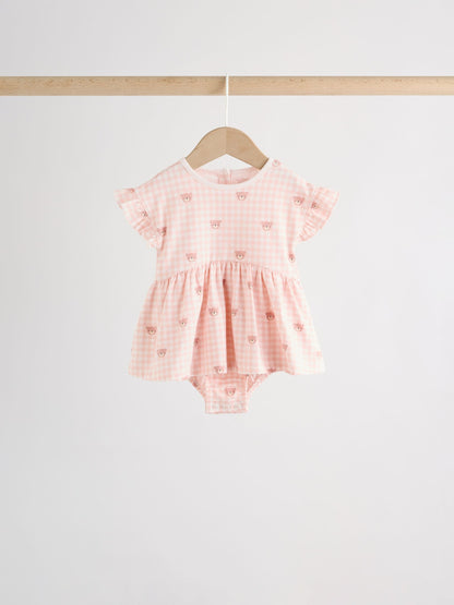 Pink Bear Embroidered Jersey Baby Rompers 3 Pack image 5