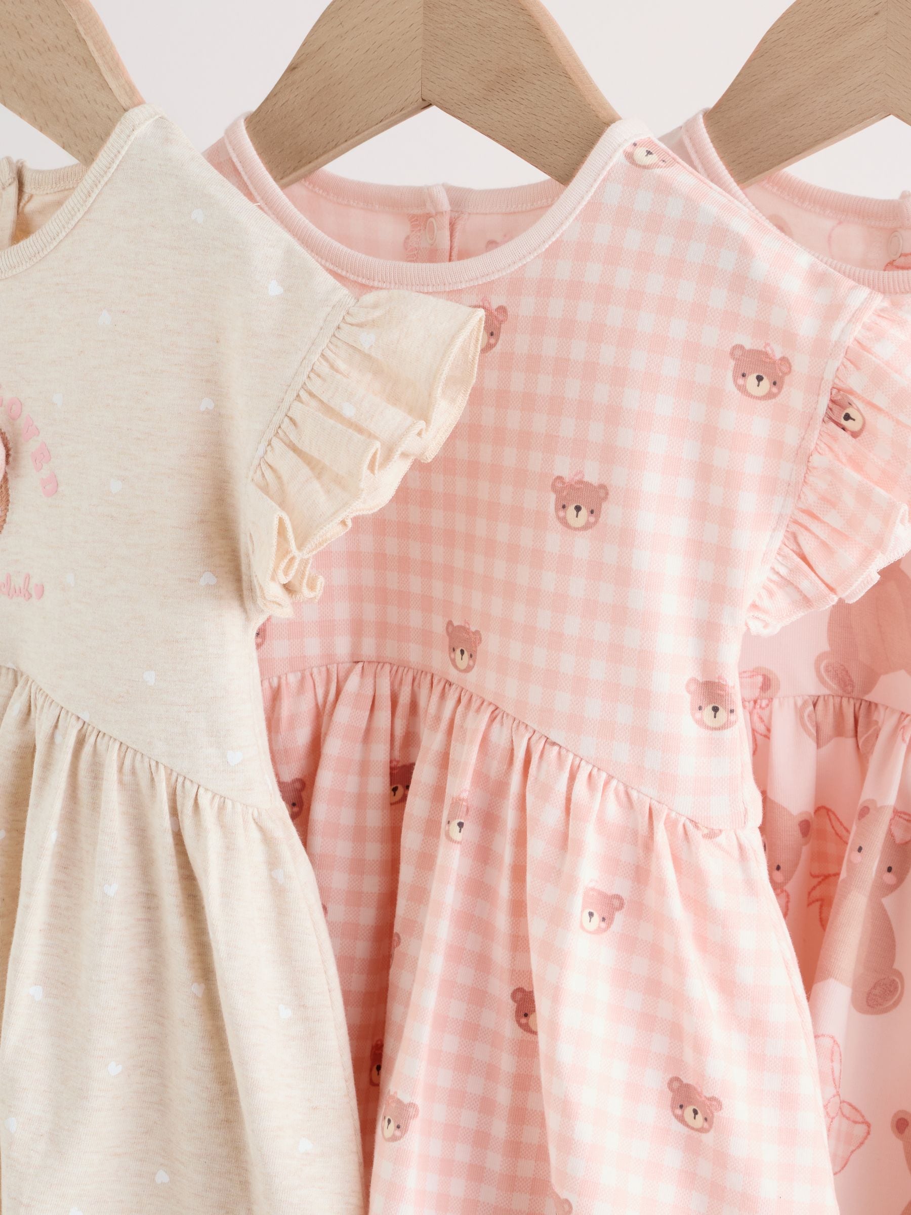 Pink Bear Embroidered Jersey Baby Rompers 3 Pack image 7