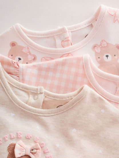 Pink Bear Embroidered Jersey Baby Rompers 3 Pack image 8