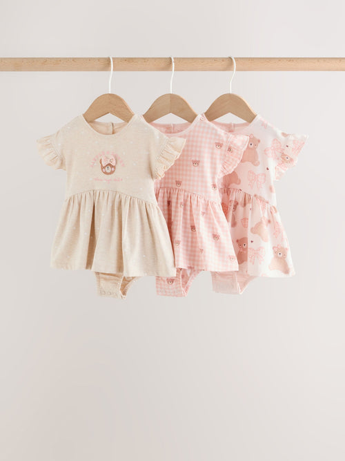 Pink Bear Embroidered Jersey Baby Rompers 3 Pack image 1