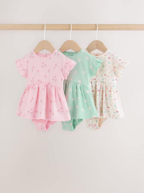 Pink Heart Printed Jersey Baby Rompers 3 Pack image 1