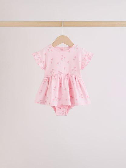 Pink Heart Printed Jersey Baby Rompers 3 Pack image 5