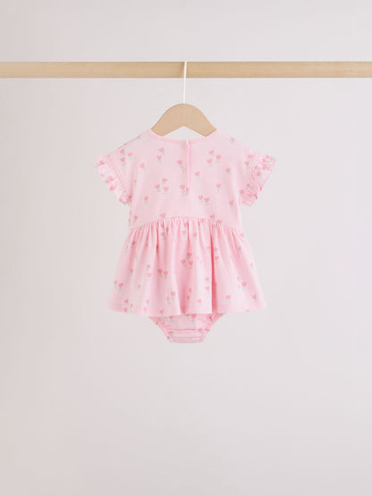 Pink Heart Printed Jersey Baby Rompers 3 Pack image 6