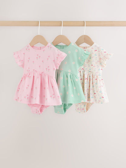 Pink Heart Printed Jersey Baby Rompers 3 Pack image 1