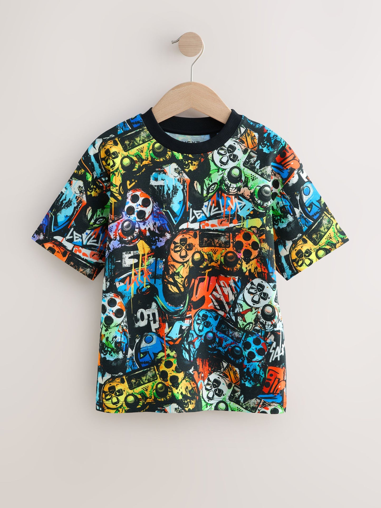 Dsiney Kidz - Black Graffiti Controller Relaxed Fit Short Sleeve All-Over Print T-Shirt (3-16yrs) image 3