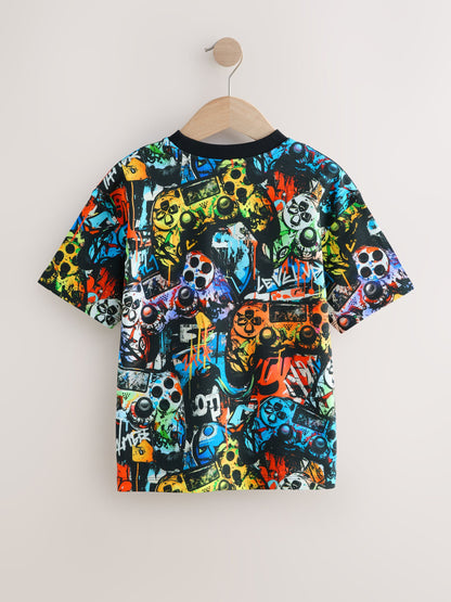 Dsiney Kidz - Black Graffiti Controller Relaxed Fit Short Sleeve All-Over Print T-Shirt (3-16yrs) image 4