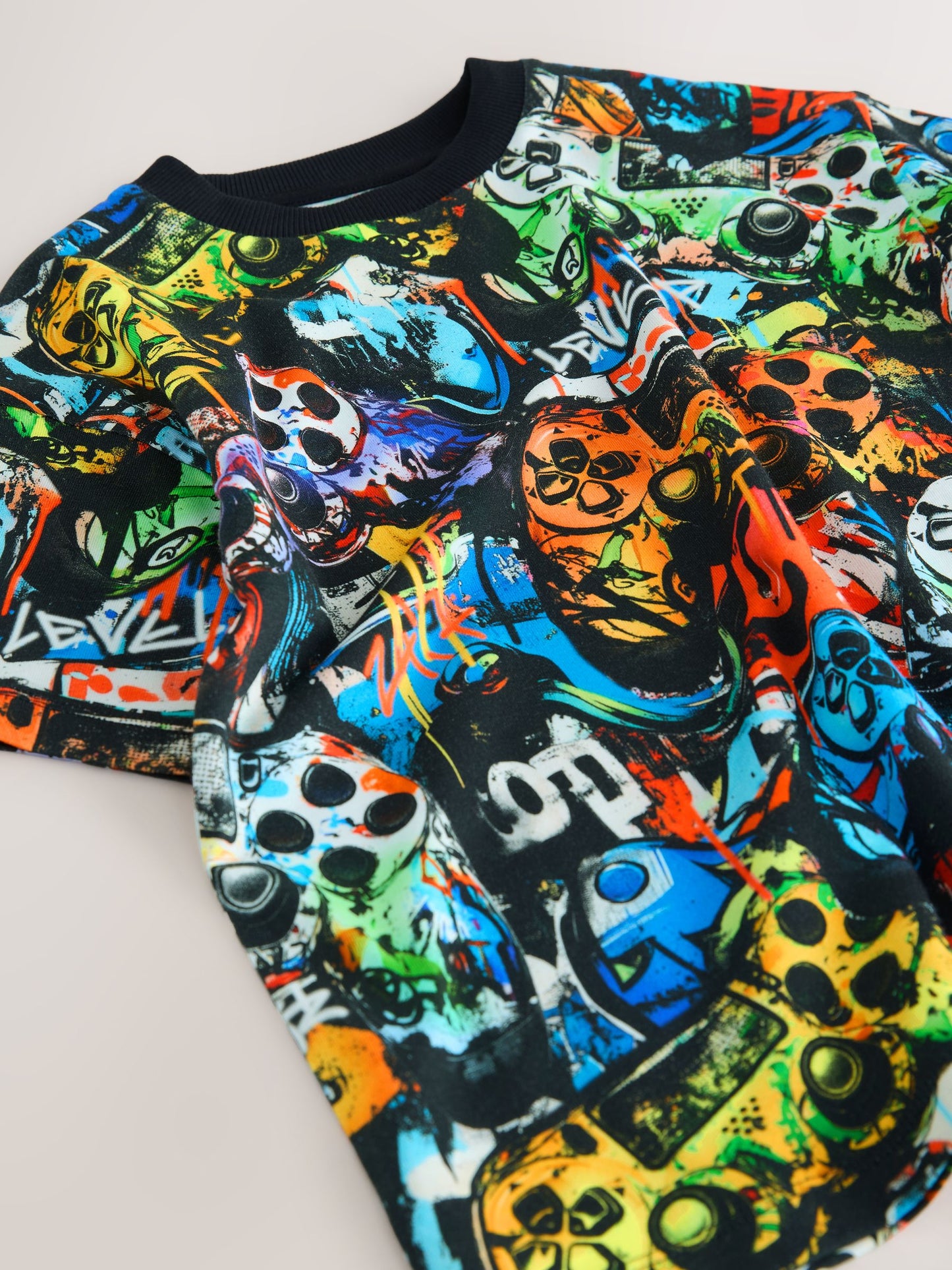 Dsiney Kidz - Black Graffiti Controller Relaxed Fit Short Sleeve All-Over Print T-Shirt (3-16yrs) image 6