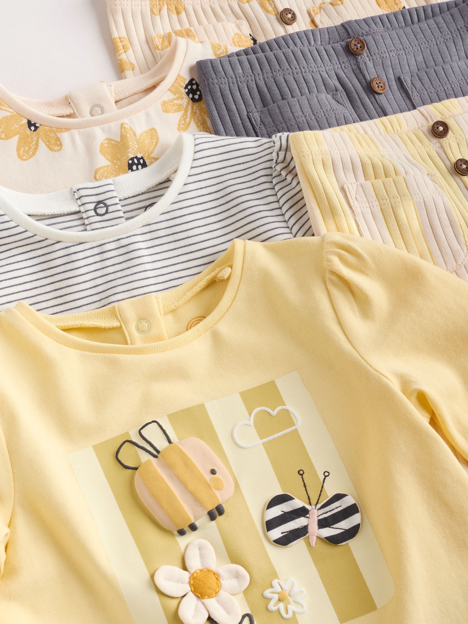 Yellow Flower/ Stripe Long Sleeve Top And Leggings Set 6 Piece (0mths-3yrs) image 8