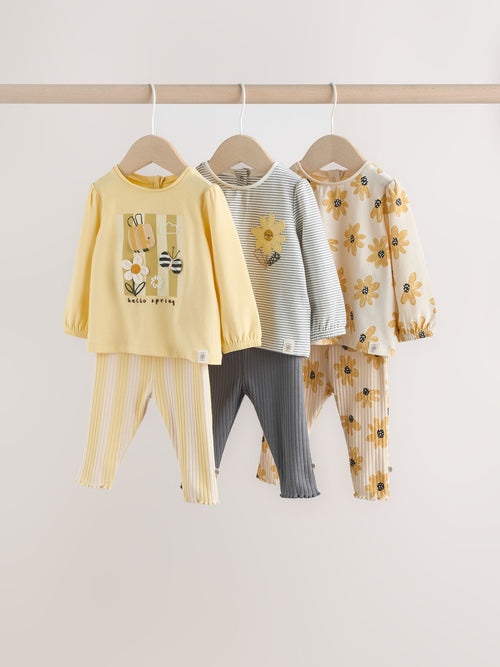 Yellow Flower/ Stripe Long Sleeve Top And Leggings Set 6 Piece (0mths-3yrs) image 1
