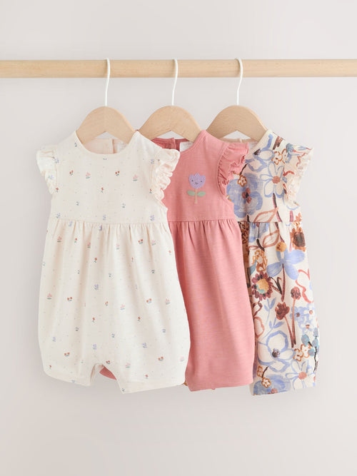 Lilac and Ecru Baby Rompers 3 Pack image 1