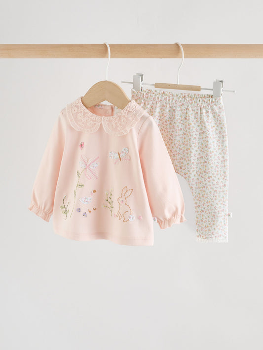 Pink Bunny Long Sleeve Top and Legging Baby 2 Piece Set (0mths-2yrs) image 1