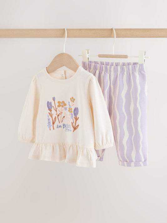 Purple Flower Baby T-Shirts And Trousers 2 Piece Set (0mths-2yrs) image 1