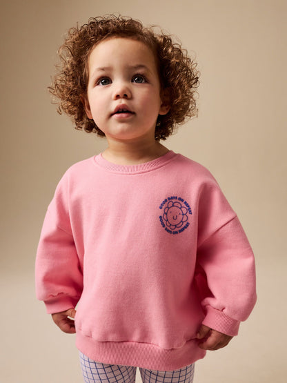 Pink Check Crew Neck Sweatshirt & Shorts Set (3mths-7yrs) image 3