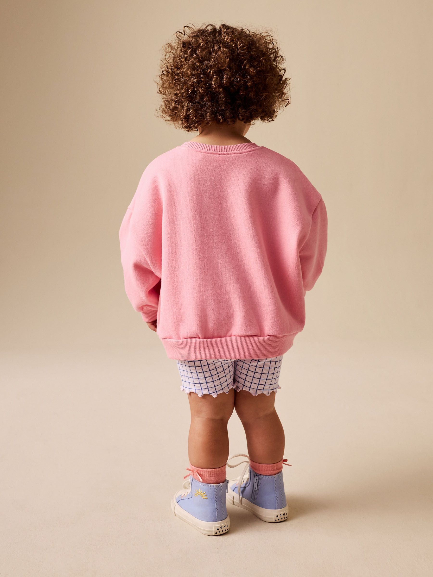 Pink Check Crew Neck Sweatshirt & Shorts Set (3mths-7yrs) image 4