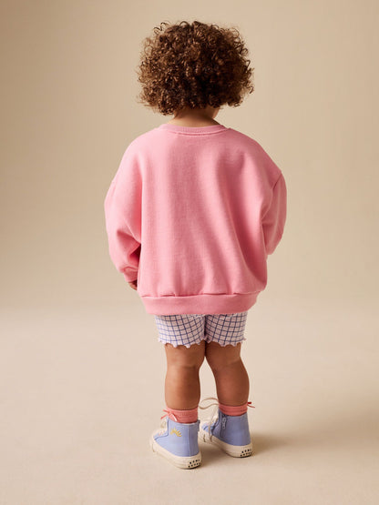 Pink Check Crew Neck Sweatshirt & Shorts Set (3mths-7yrs) image 4