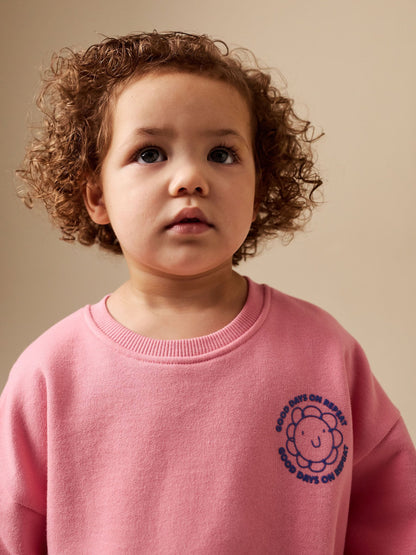 Pink Check Crew Neck Sweatshirt & Shorts Set (3mths-7yrs) image 5