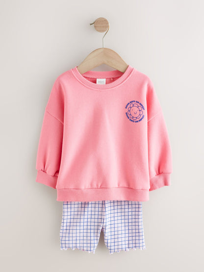 Pink Check Crew Neck Sweatshirt & Shorts Set (3mths-7yrs) image 6