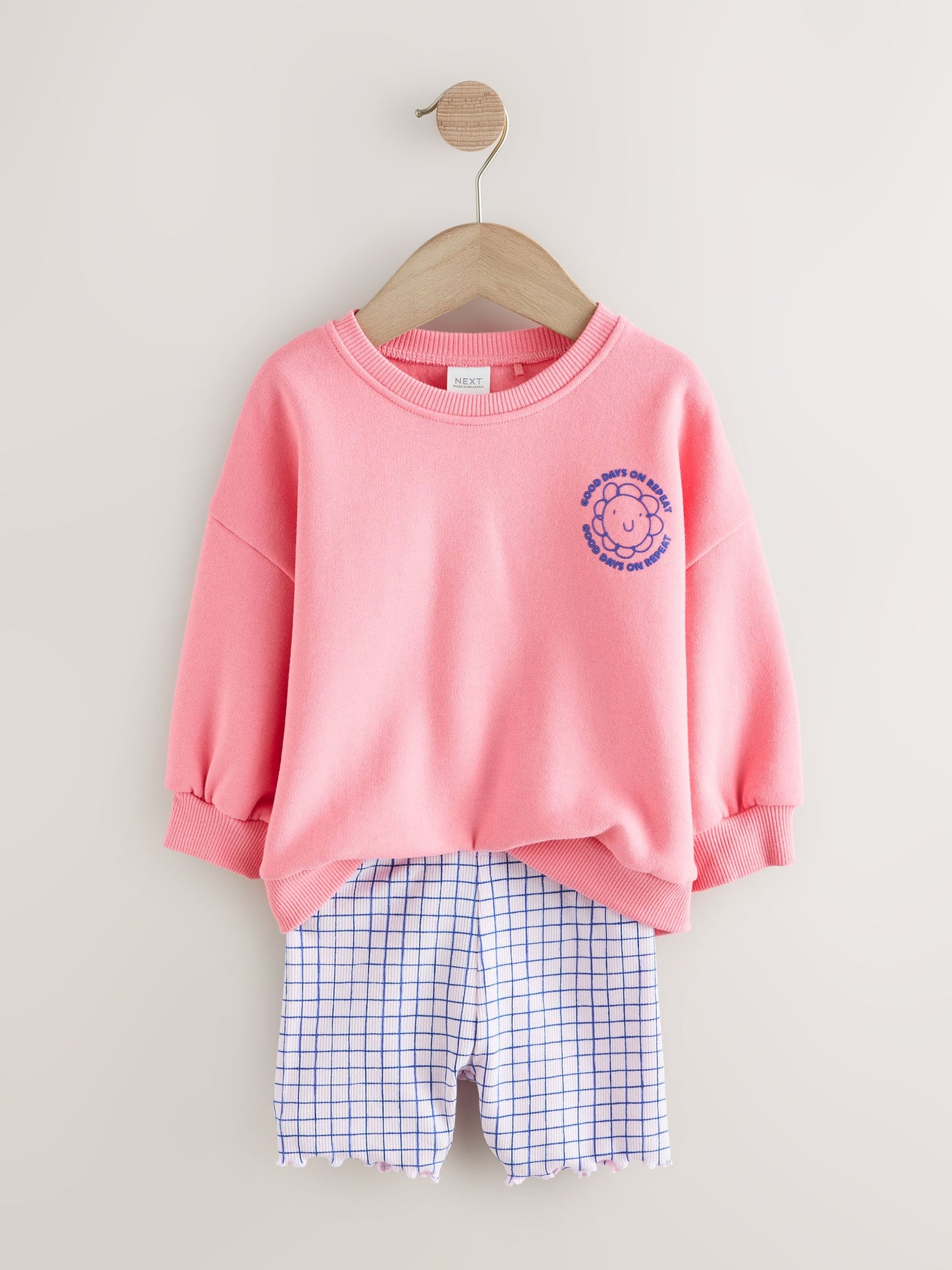 Pink Check Crew Neck Sweatshirt & Shorts Set (3mths-7yrs) image 7