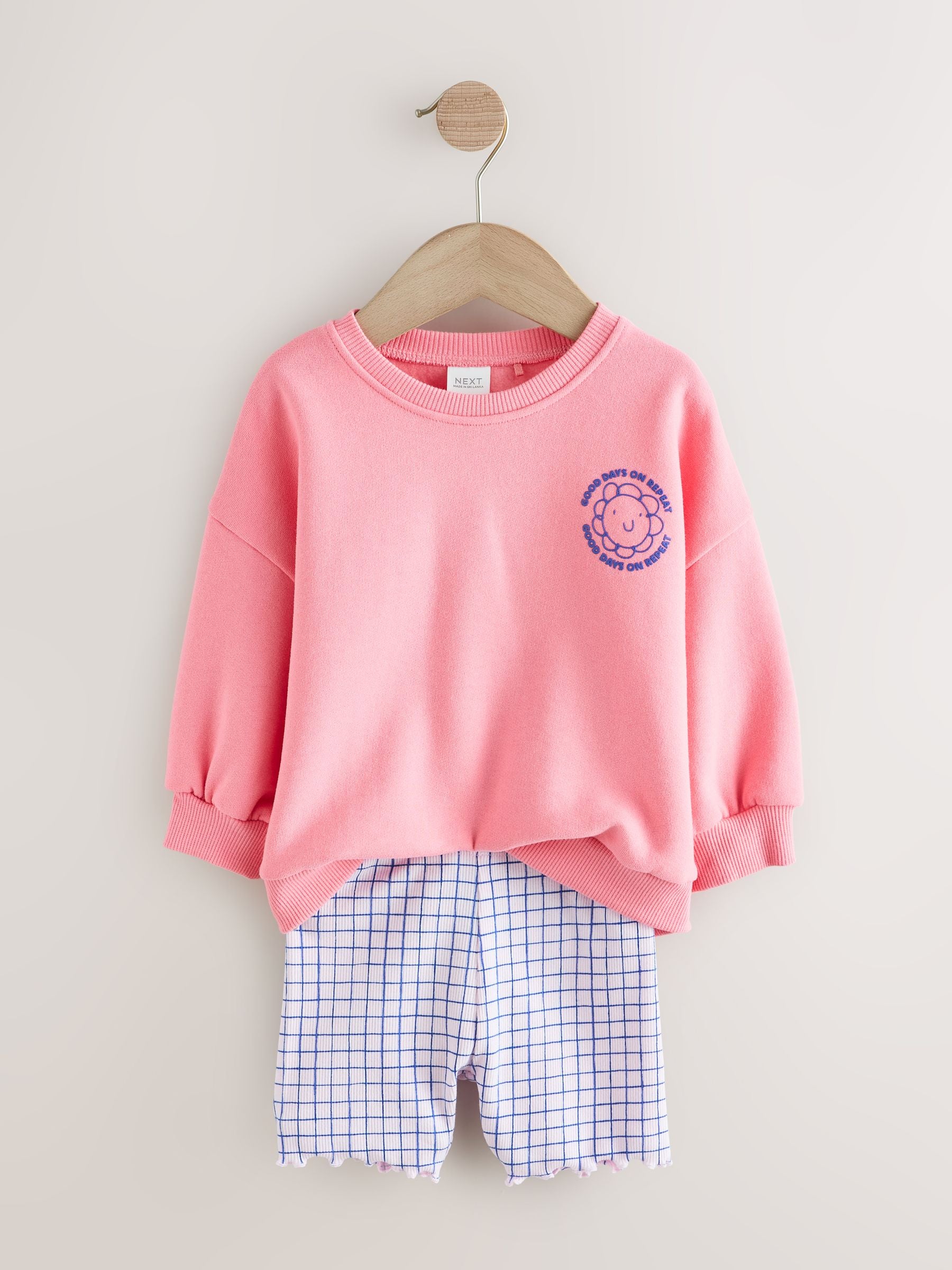 Pink Check Crew Neck Sweatshirt & Shorts Set (3mths-7yrs) image 7