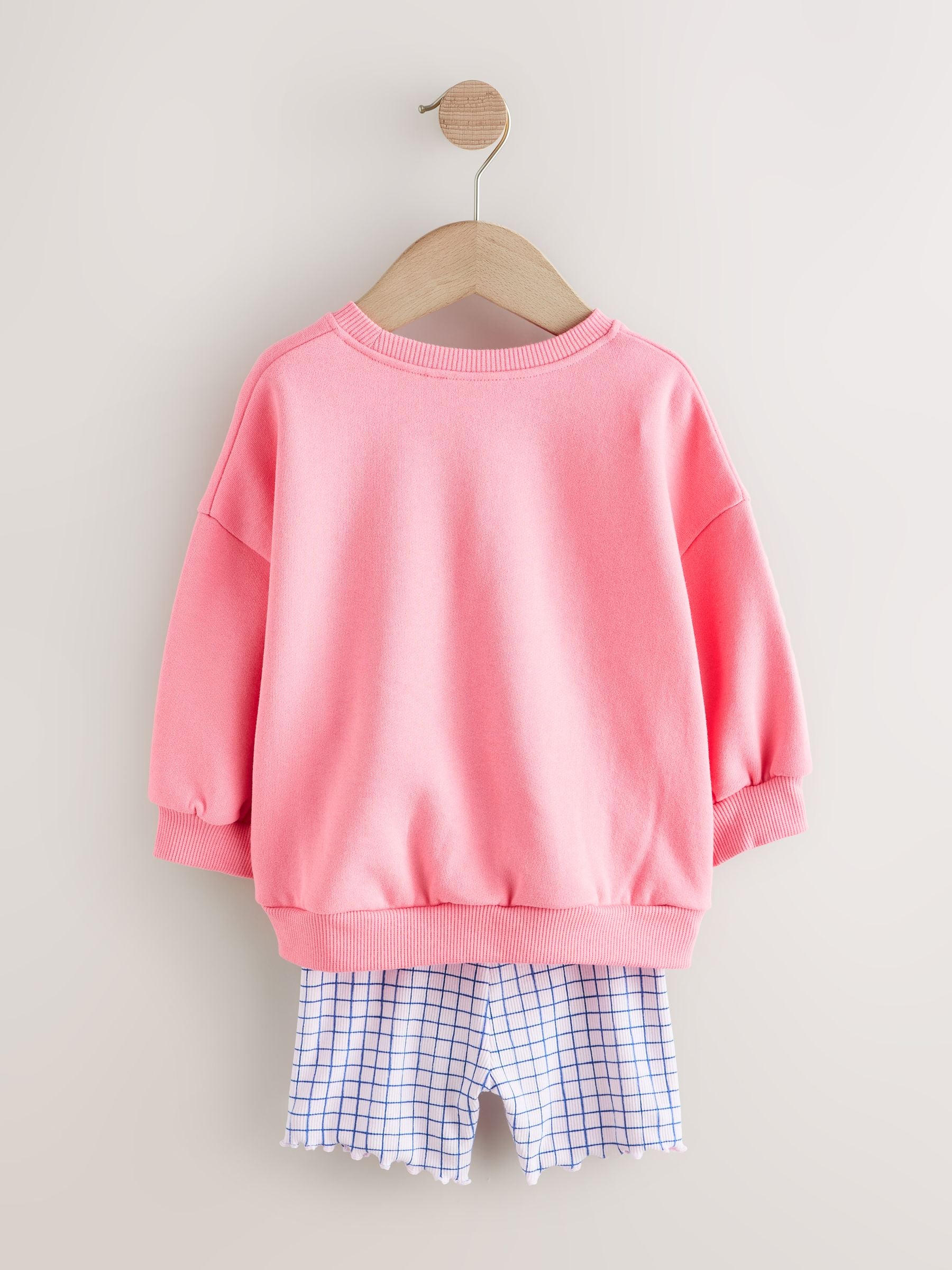 Pink Check Crew Neck Sweatshirt & Shorts Set (3mths-7yrs) image 8