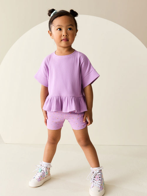 Dsiney Kidz - Lilac Purple Short Sleeve Ribbed Top and Shorts Set (3mths-7yrs) image 1