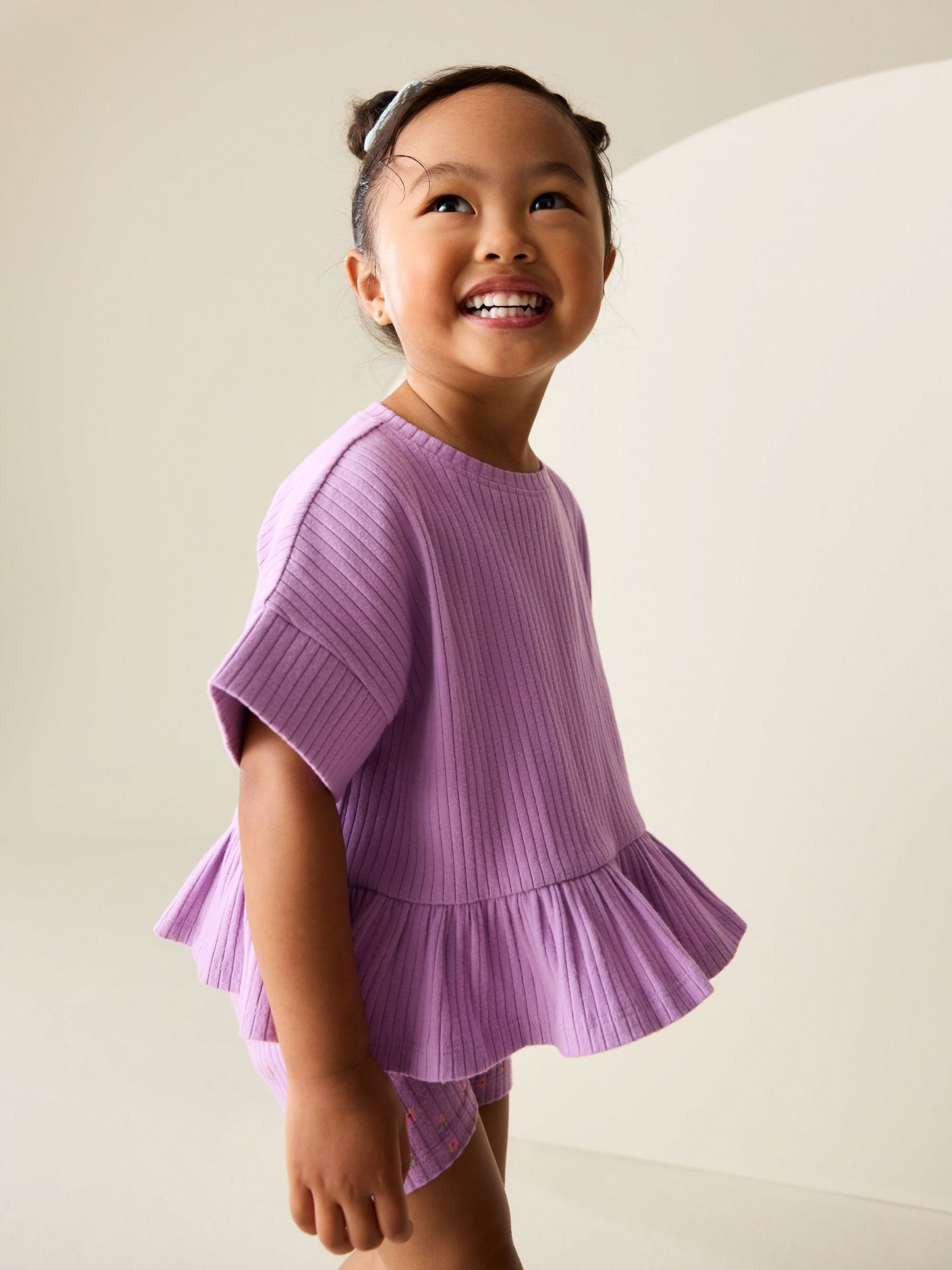 Lilac Purple Short Sleeve Ribbed Top and Shorts Set (3mths-7yrs) image 3
