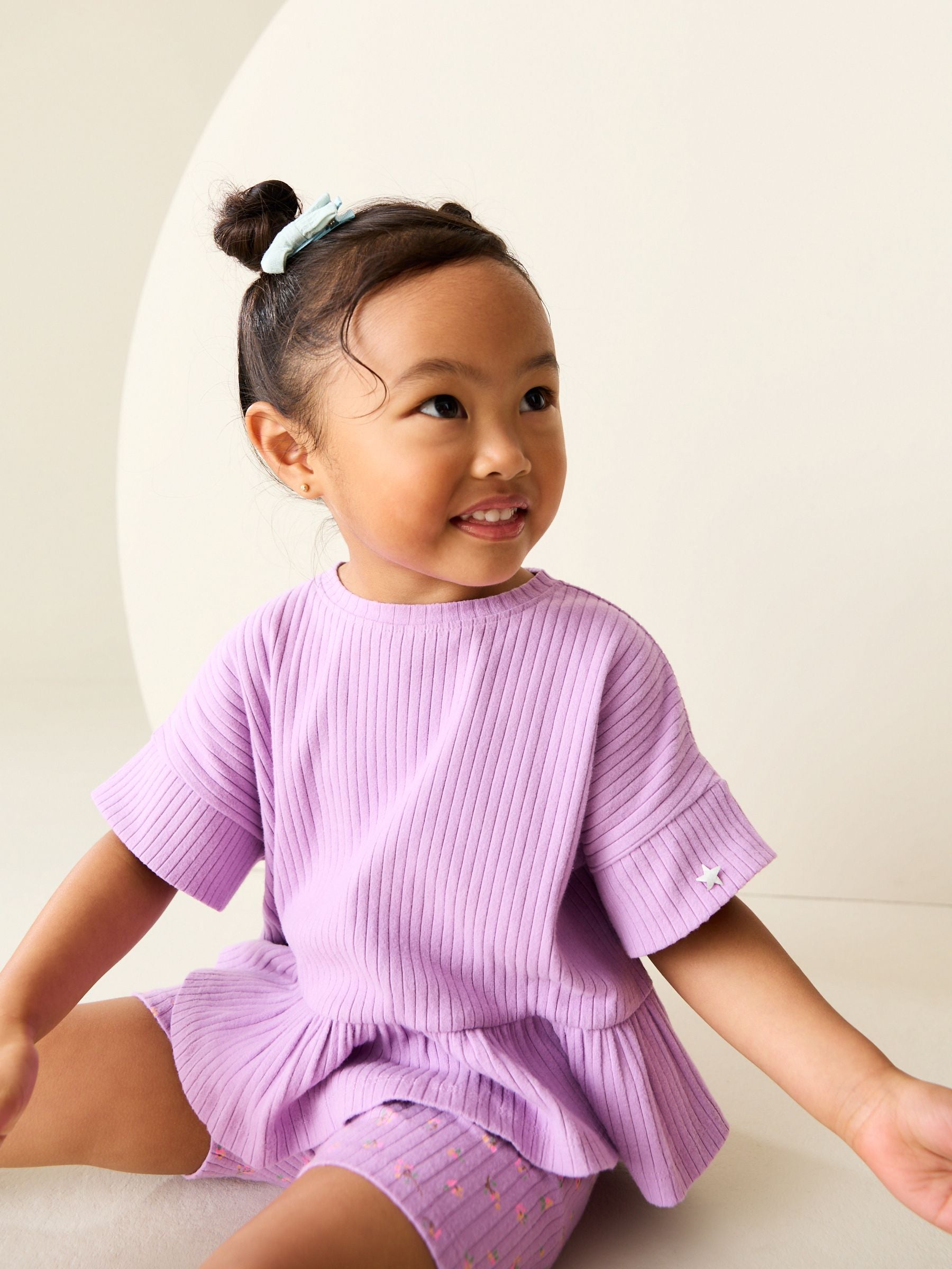 Lilac Purple Short Sleeve Ribbed Top and Shorts Set (3mths-7yrs) image 5