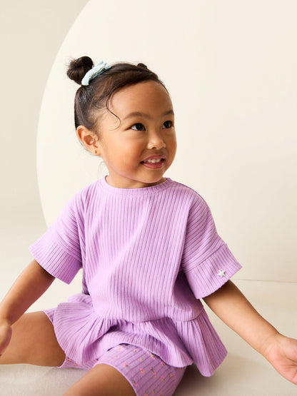 Lilac Purple Short Sleeve Ribbed Top and Shorts Set (3mths-7yrs) image 5