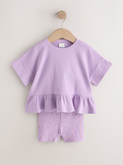 Lilac Purple Short Sleeve Ribbed Top and Shorts Set (3mths-7yrs) image 6