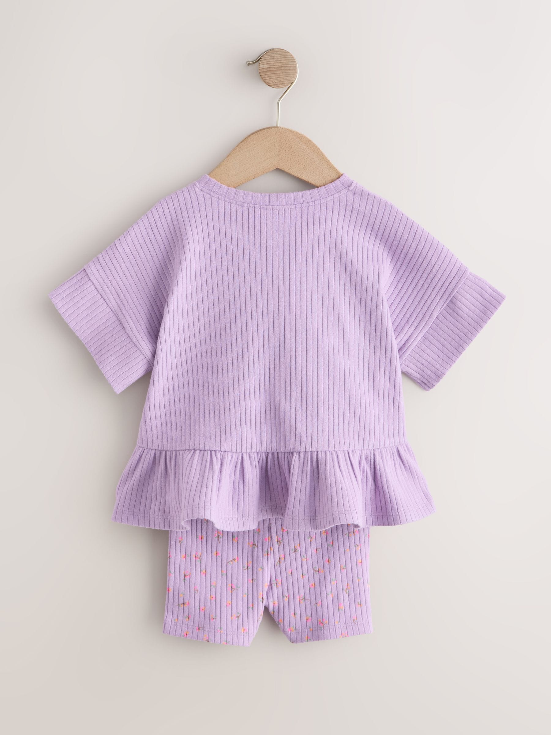 Lilac Purple Short Sleeve Ribbed Top and Shorts Set (3mths-7yrs) image 7