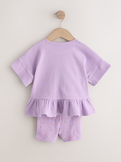 Lilac Purple Short Sleeve Ribbed Top and Shorts Set (3mths-7yrs) image 7