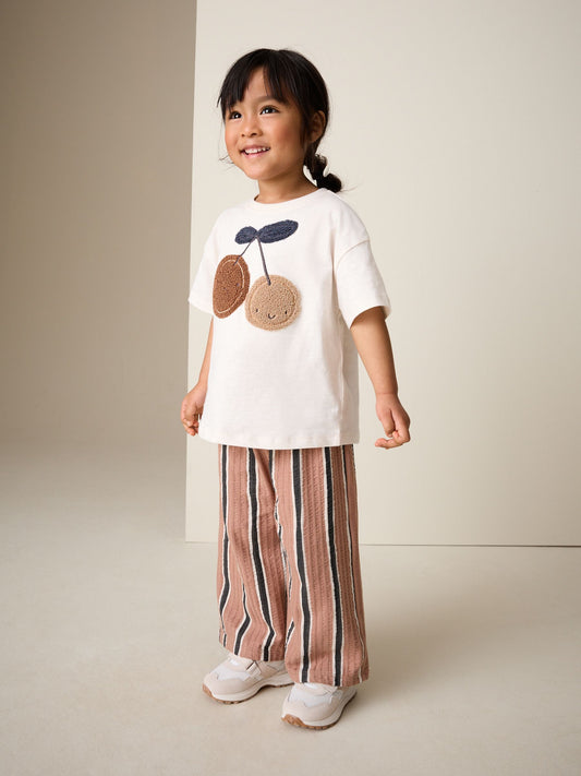 Dsiney Kidz - Ecru/ Brown Cherry Short Sleeve T-Shirt and Barrel Trousers Set (3mths-7yrs) image 2