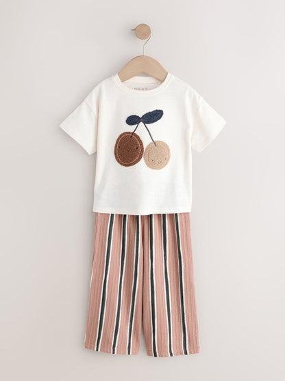 Dsiney Kidz - Ecru/ Brown Cherry Short Sleeve T-Shirt and Barrel Trousers Set (3mths-7yrs) image 5