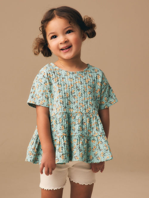 Dsiney Kidz - Blue Ditsy Floral Short Sleeve Blouse Shorts Set (3mths-7yrs) image 1
