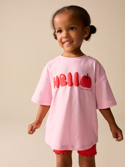 Pink Tomato Character Short Sleeve T-Shirt and Cycle Shorts Set (3mths-7yrs) image 1